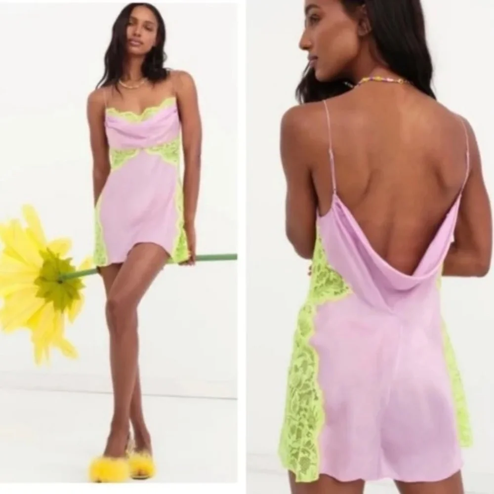 New! For Love and Lemons Silky satin Slip Dress lavendar purple 31237
